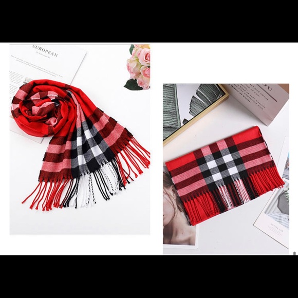 Plaid British style pashmina scarf - RED Plaid - Picture 2 of 3